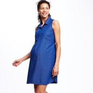 Maternity/Nursing Denim Sleeveless Shirt Dress Size Med